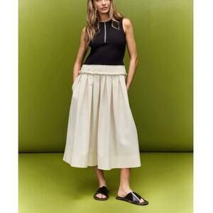 Plan C Knit And Poplin Two Toned Pleated Midi Dress Size 2